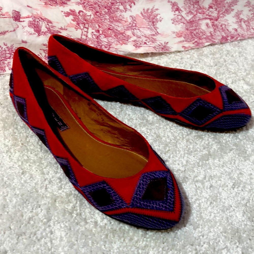 Red suede flats